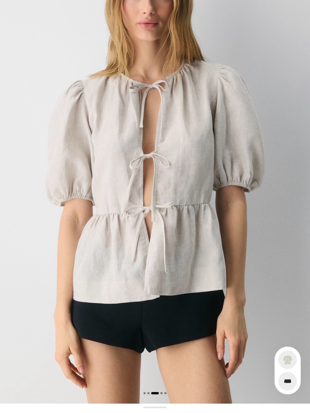 Aritzia Violette Linen Tie-Front Puff Sleeve Top - Cream